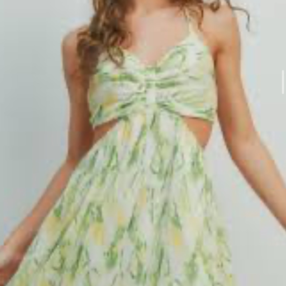 Butter Backless Dress with Green and Yellow Accents